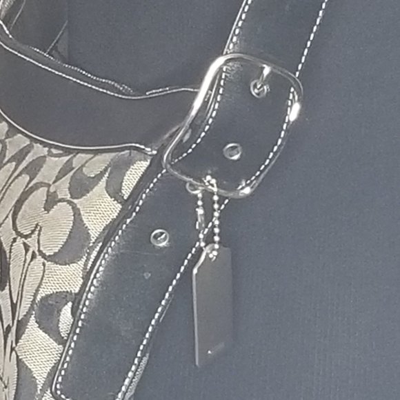 Coach- Signature Black Leather Canvas Shoulder Bag - Picture 2 of 8